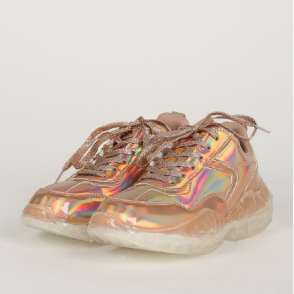 Rose Gold Holographic Fashion Sneakers - Picture 5 of 8